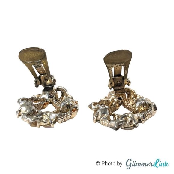 Vintage AB Aurora Borealis Circular Wreath Gold Tone Clip On Earrings - Picture 6 of 8